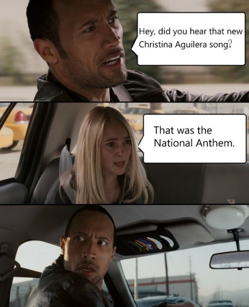 The Rock driving: Christina Aguilera National Anthem